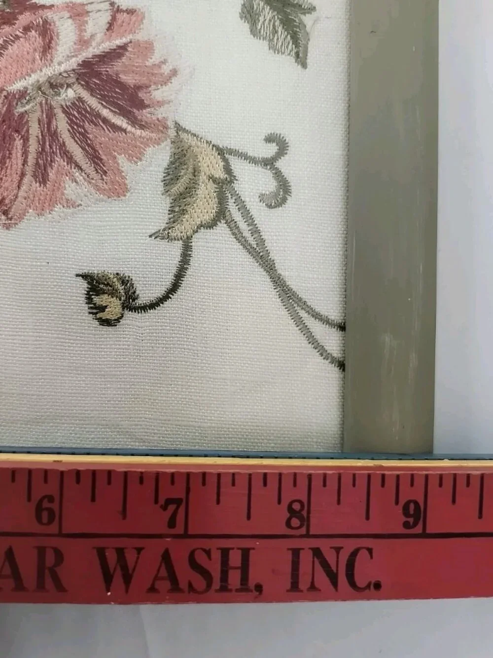 Vintage Embroidered Floral Fabric Art 1980s Curtain Sample Framed Botanical